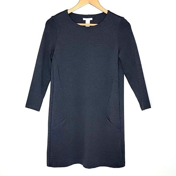 H&M Gray Casual Long Sleeve Crewneck Mini Dress size S Pockets - Picture 1 of 13
